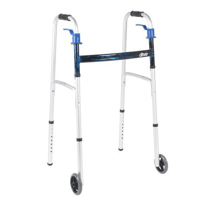 Dual Release Folding Walker Adjustable Height drive™ Aluminum Frame 350 lbs. Weight Capacity 32 to 39 Inch Height (10226-1)