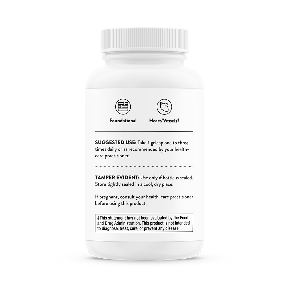 Suggested use for A bottle of Thorne Ultimate-E mixed tocopherols dietary supplement 