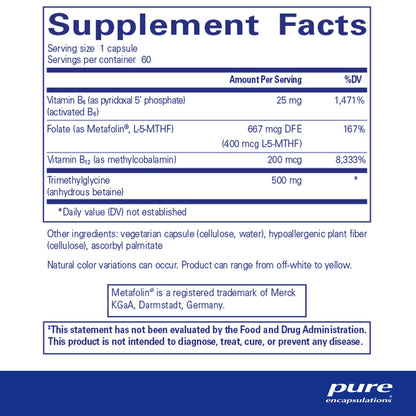 Supplement facts for 'Pure Encapsulations Homocysteine Factors