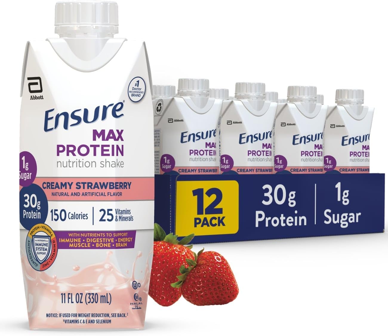 Ensure® Max Protein Nutrition Shake Creamy Strawberry Flavor Liquid 11 oz. Recloseable Carton (68169)