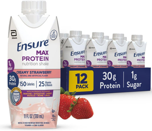 Ensure® Max Protein Nutrition Shake Creamy Strawberry Flavor Liquid 11 oz. Recloseable Carton (68169)