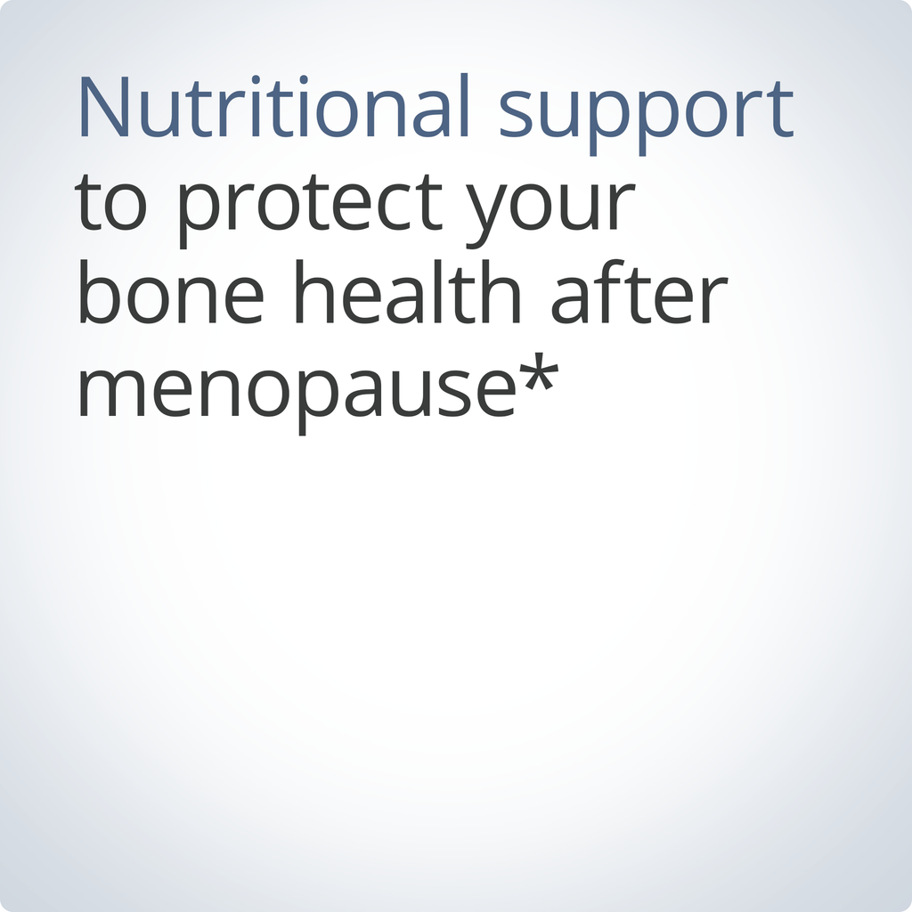 Text on a light gray background about nutritional support for bone health after menopause.