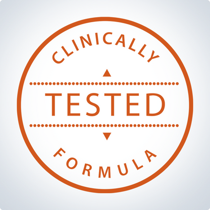 Round 'Clinically Tested Formula' stamp logo on a light gray background