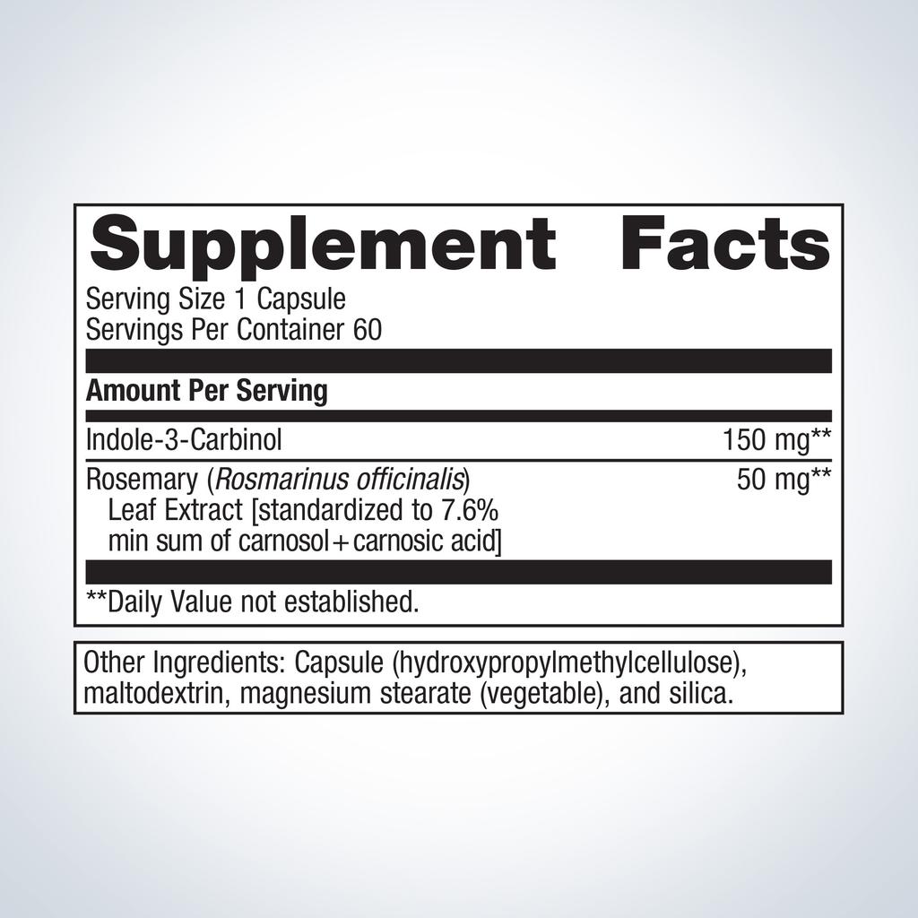 Supplement facts for Metagenics Indole-3-Carbinol