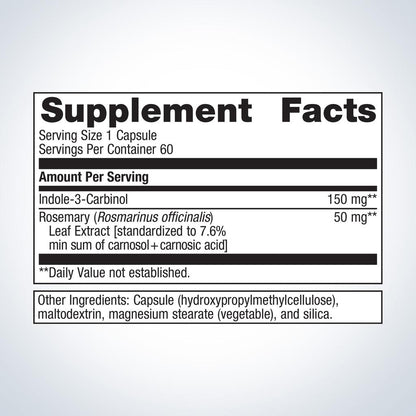 Supplement facts for Metagenics Indole-3-Carbinol