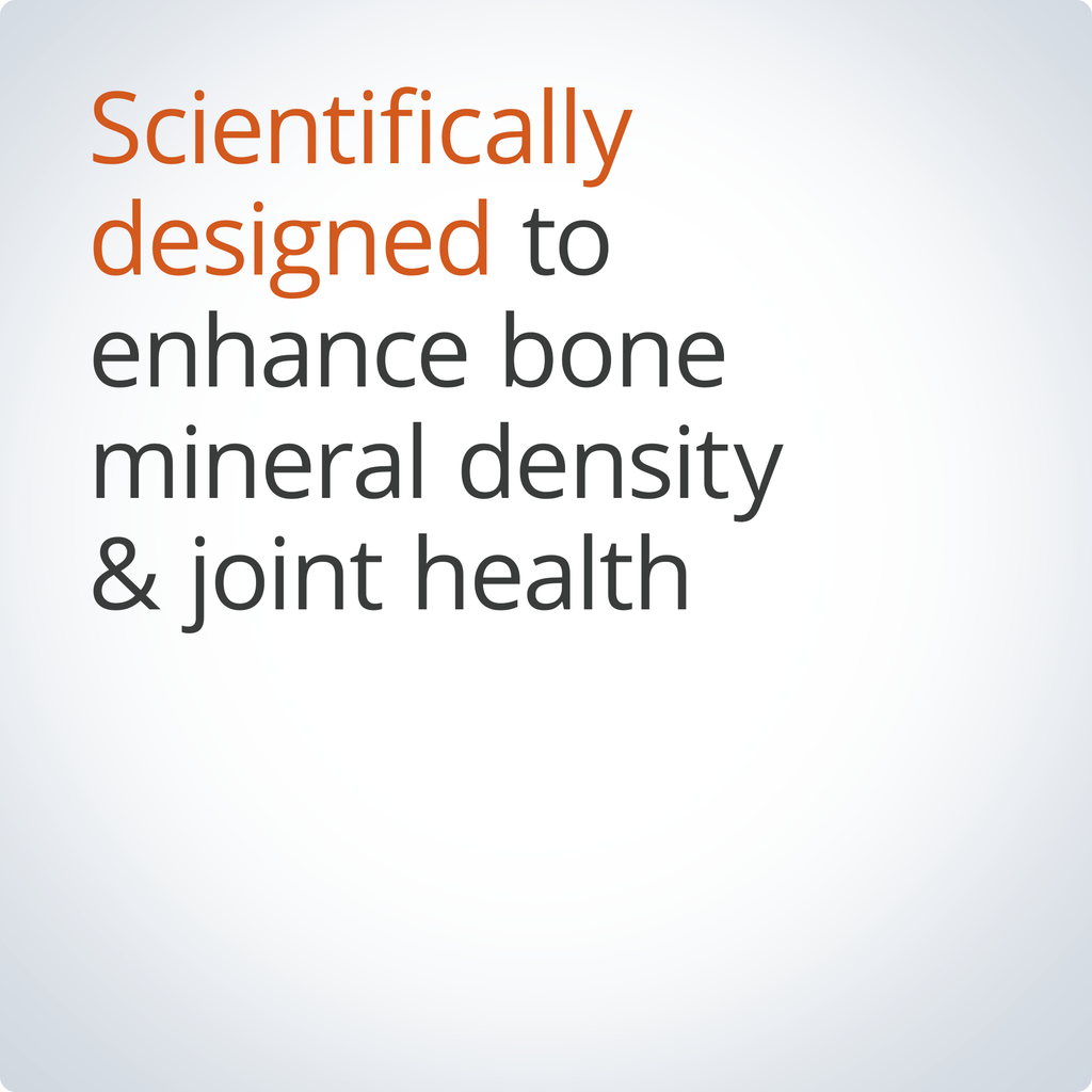 Text on a white background about enhancing bone mineral density and joint health.