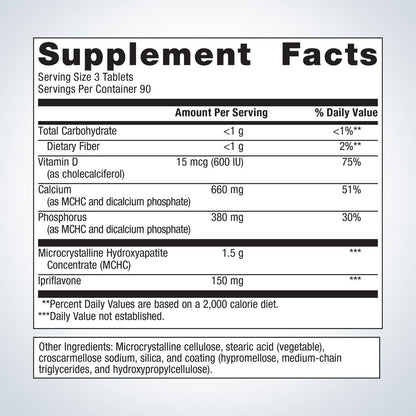 Supplement facts label with detailed nutritional information on a light gray background