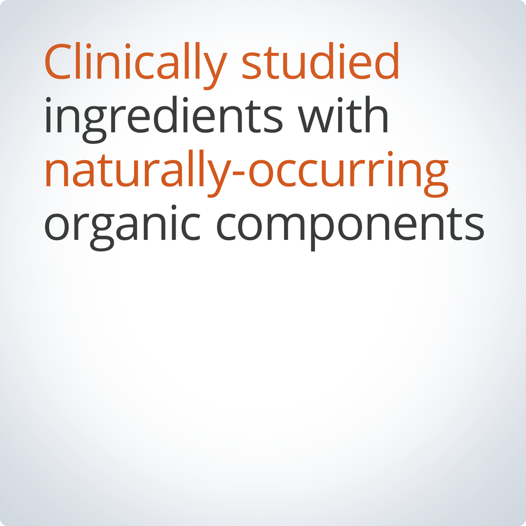Text on a white background stating 'Clinically studied ingredients with naturally-occurring organic components'.