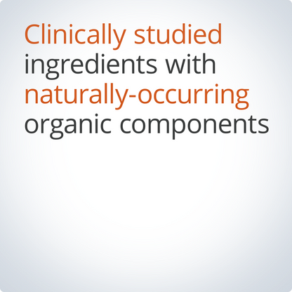 Text on a white background stating 'Clinically studied ingredients with naturally-occurring organic components'.