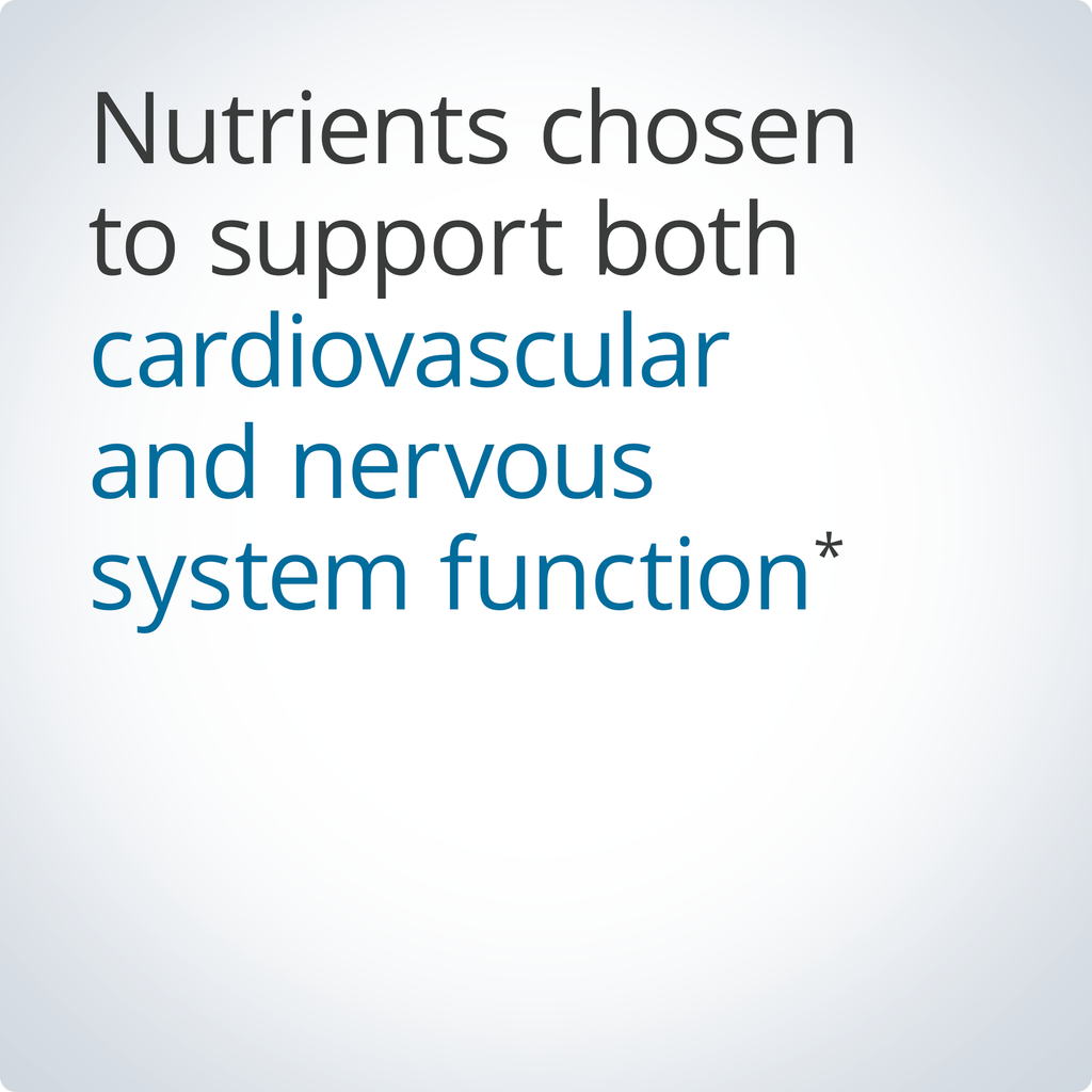Text on a white background about nutrients supporting cardiovascular and nervous system function