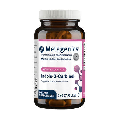 Metagenics dietary supplement bottle with label on a white background