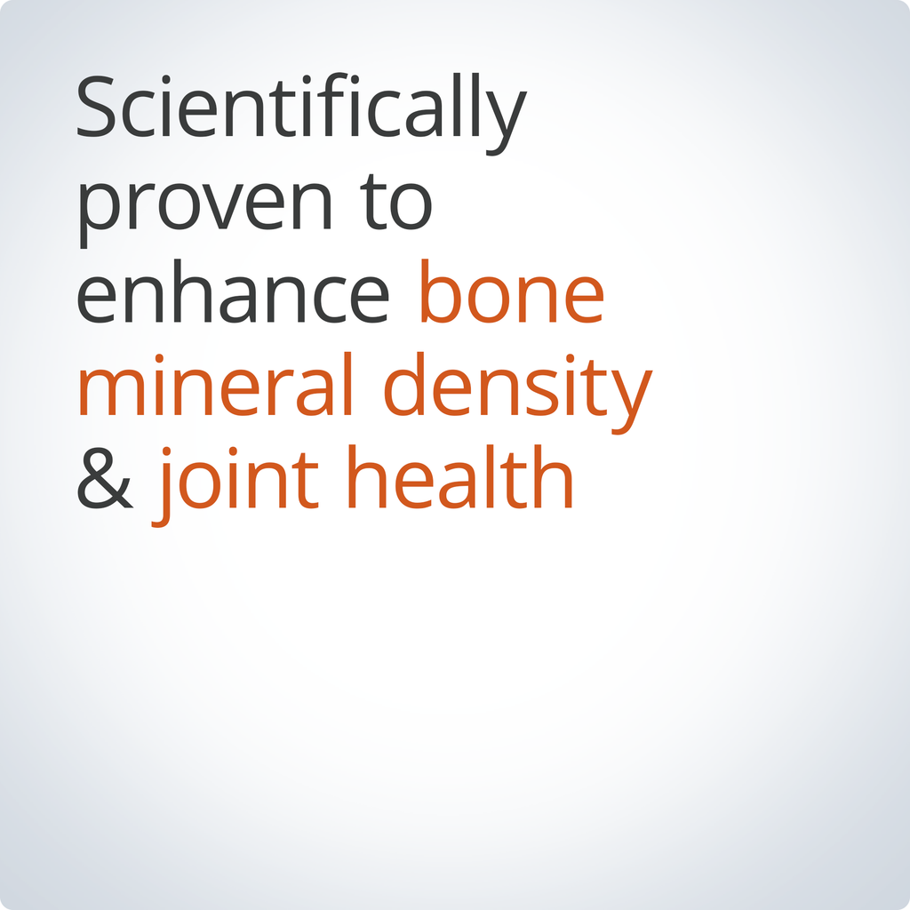 Text on a white background stating 'Scientifically proven to enhance bone mineral density & joint health'.