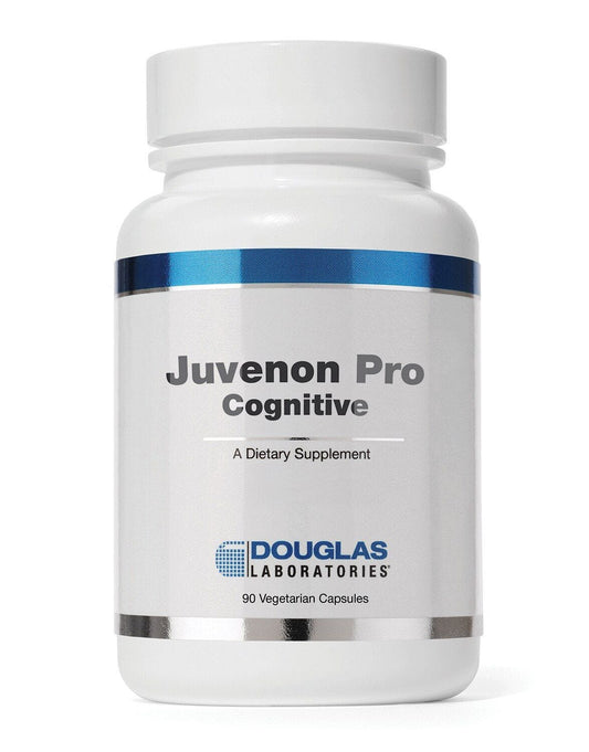 A bottle of Douglas Labs Juvenon Pro Cognitive dietary supplement with 90 vegetarian capsules.