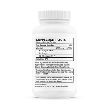 Supplement facts for a bottle of bottle of Thorne Vitamin K dietary supplement