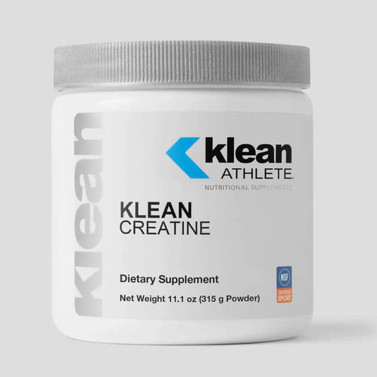 A container of Klean Creatine, a dietary supplement designed for athletes, with the brand logo and product name visible.