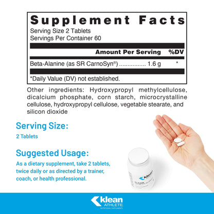 Supplement facts for a bottle of Klean SR Beta-Alanine