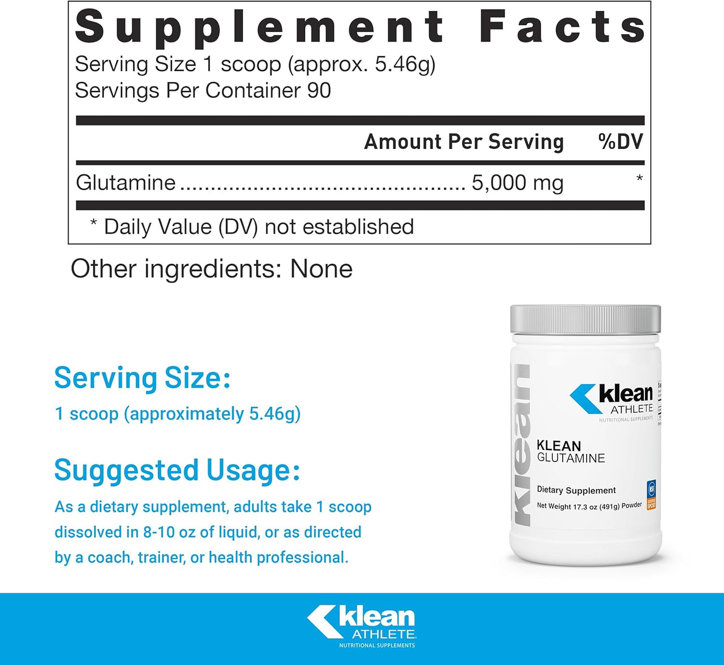 Supplement facts and dosage information for Klean Recovery