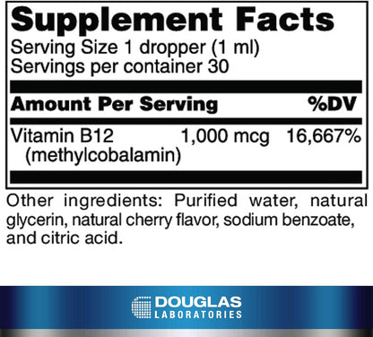 Supplement facts for a bottle of Douglas Labs Liquid B12 supplement