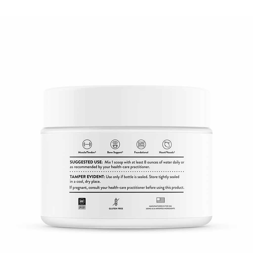 Suggested use label for a container of Thorne Magnesium Bisglycinate dietary supplement powder.