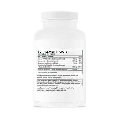 Supplement facts for THORNE Trace Minerals', dietary supplement