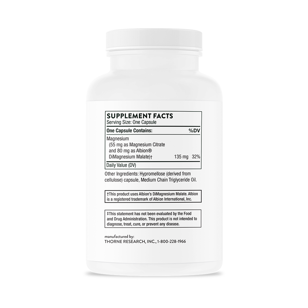 Supplement facts for a bottle of Thorne Magnesium CitraMate dietary supplement 