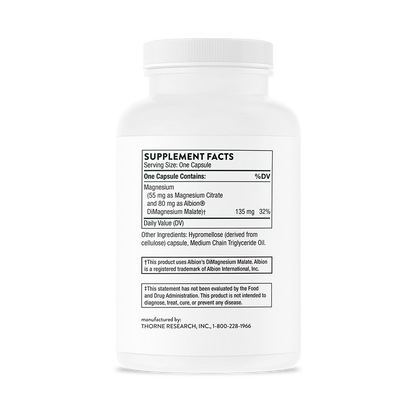 Supplement facts for a bottle of Thorne Magnesium CitraMate dietary supplement 