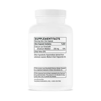 Supplement facts for a  bottle of Thorne Calcium dietary supplement 