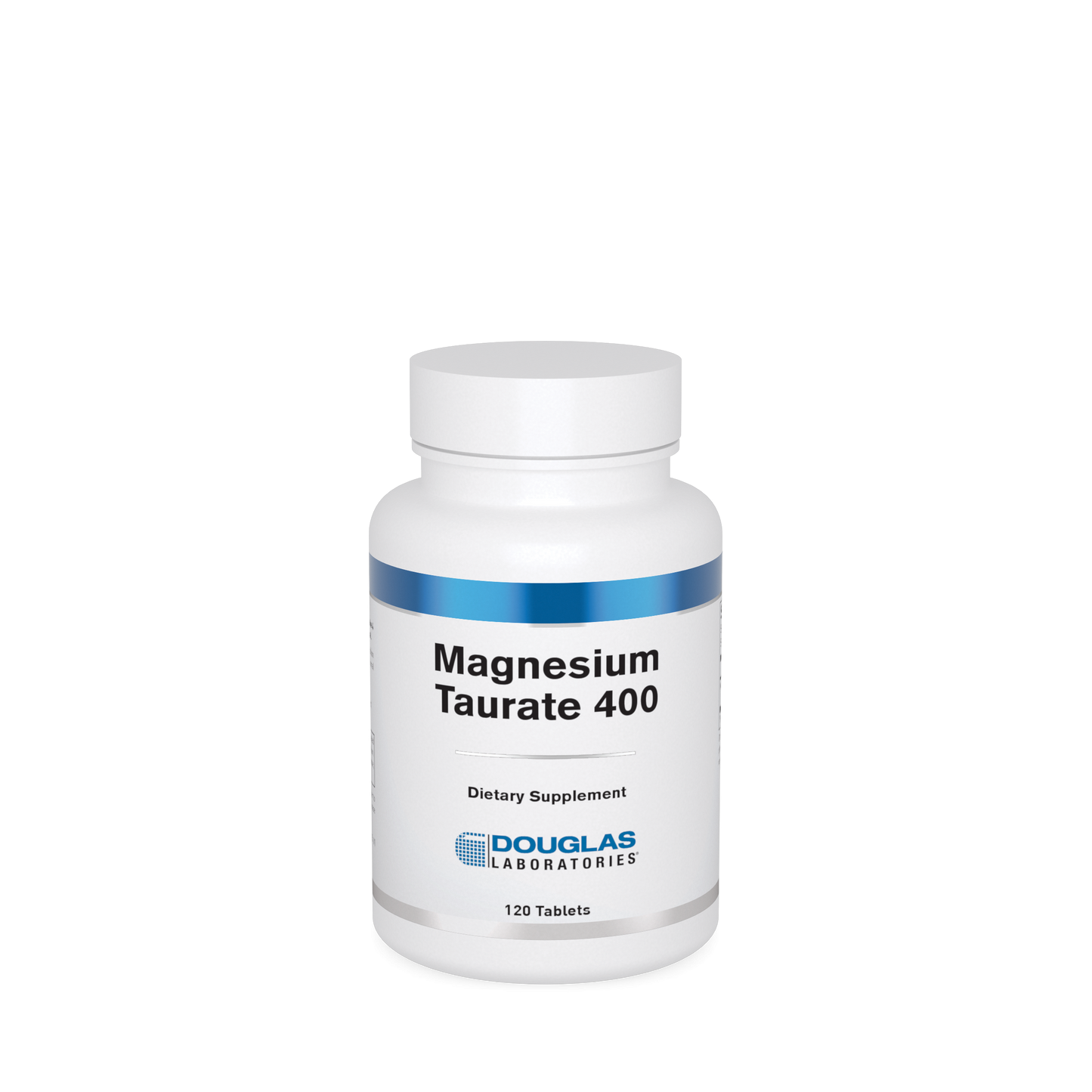 A bottle of Douglas Labs Magnesium Taurate 400 dietary supplement with 180 tablets.