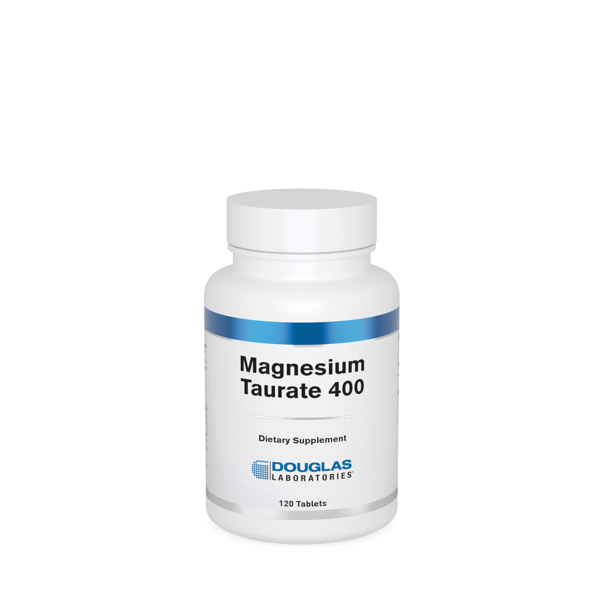 A bottle of Douglas Labs Magnesium Taurate 400 dietary supplement with 180 tablets.