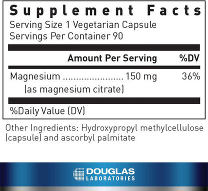 Supplement facts for a bottle of Douglas Labs Magnesium Citrate dietary supplement
