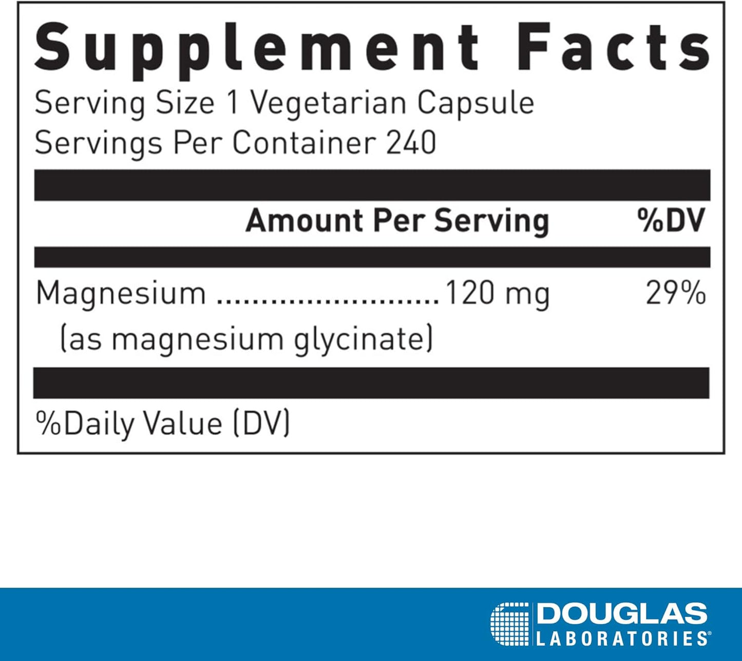 Supplement facts for a bottle of Douglas Labs Magnesium Glycinate dietary supplement