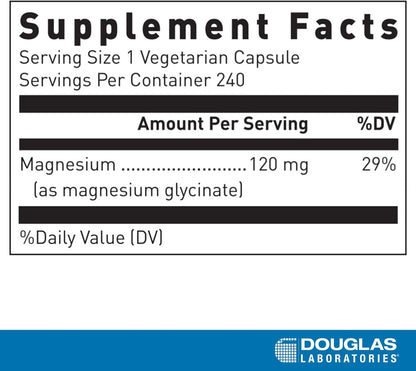 Supplement facts for a bottle of Douglas Labs Magnesium Glycinate dietary supplement