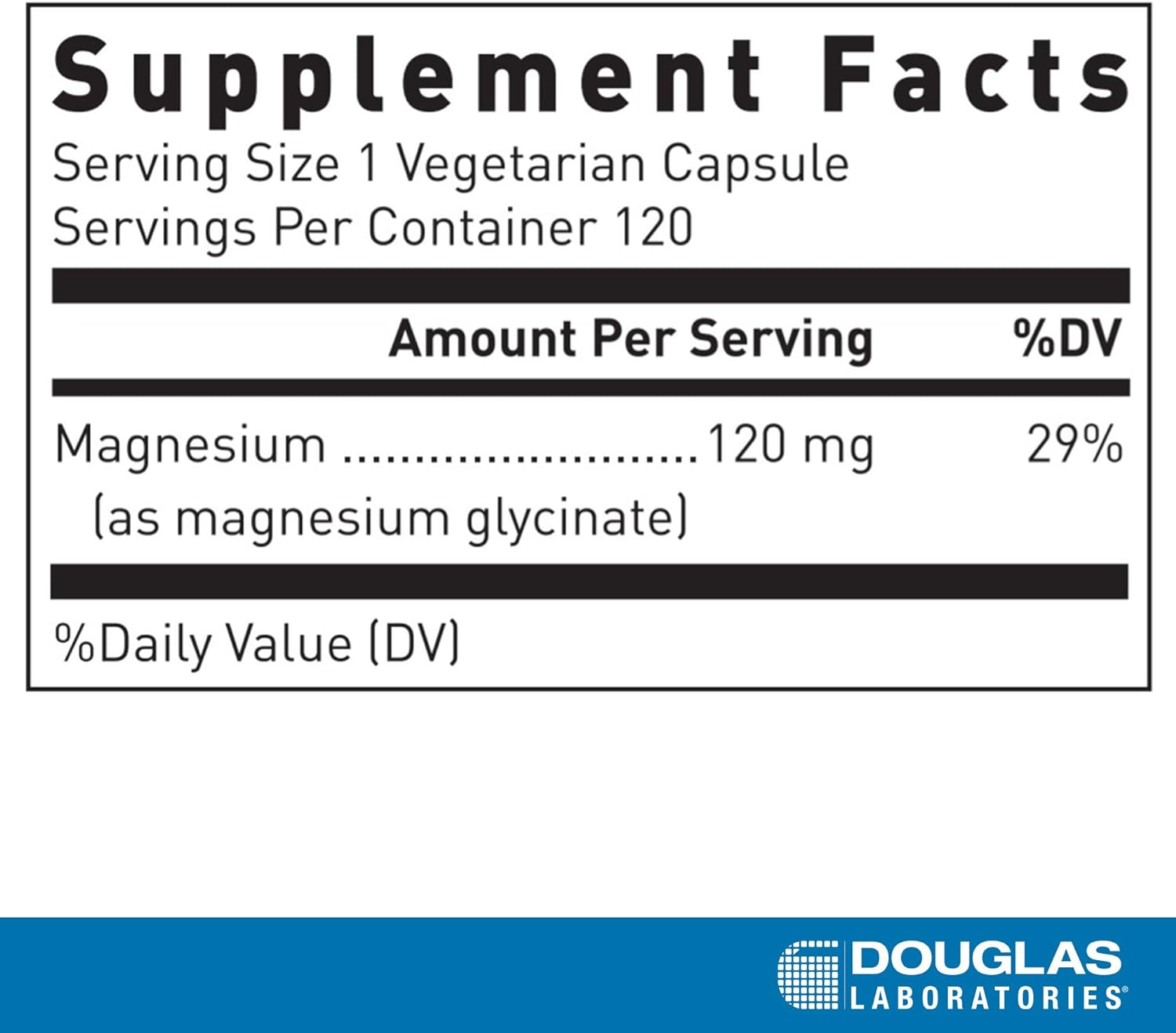 Supplement facts for a bottle of Douglas Labs Magnesium Glycinate dietary supplement