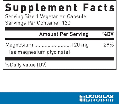 Supplement facts for a bottle of Douglas Labs Magnesium Glycinate dietary supplement