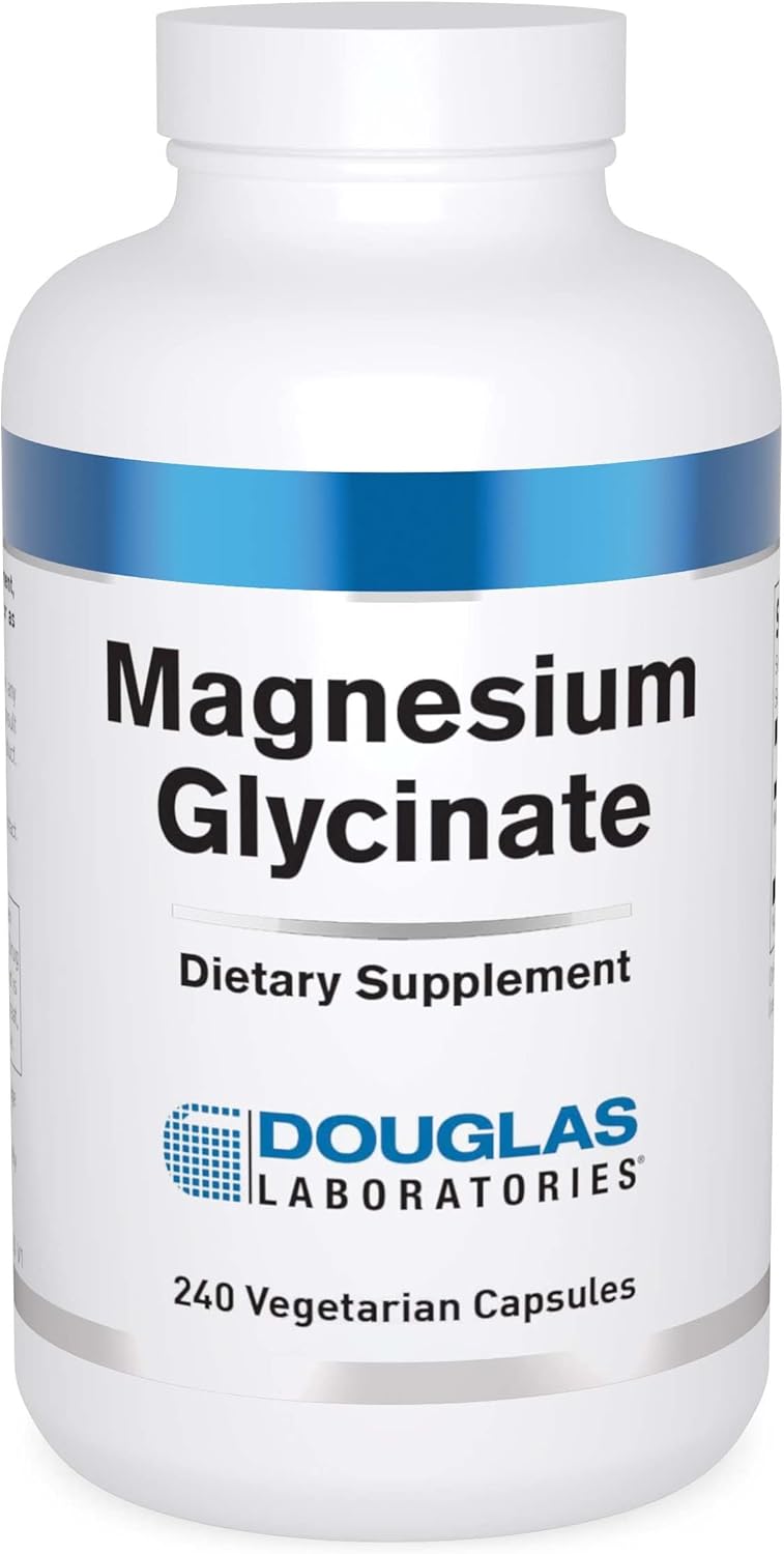 A bottle of Douglas Labs Magnesium Glycinate dietary supplement with 240 vegetarian capsules.
