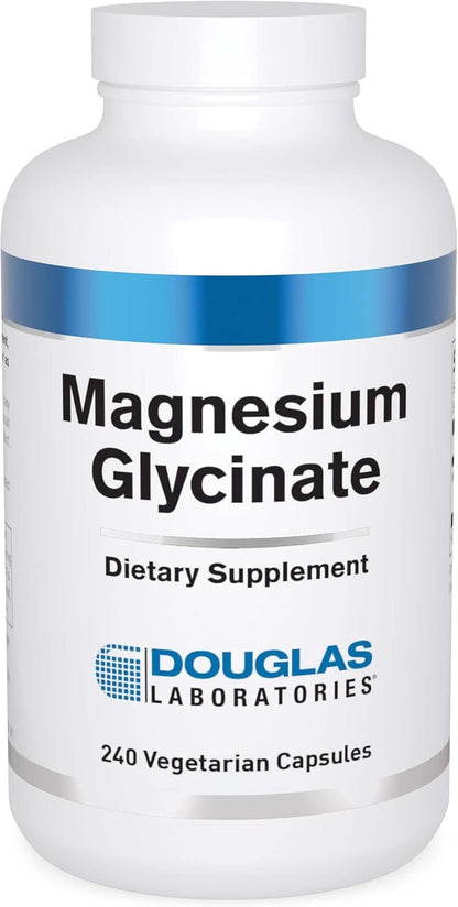 A bottle of Douglas Labs Magnesium Glycinate dietary supplement with 240 vegetarian capsules.