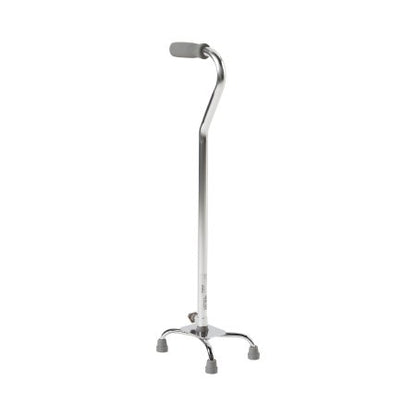 A picture of a steel quad cane. 