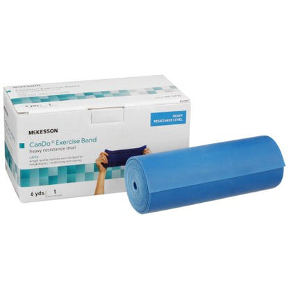 Blue exercise band with a white box labeled 'Mckesson' on a white background