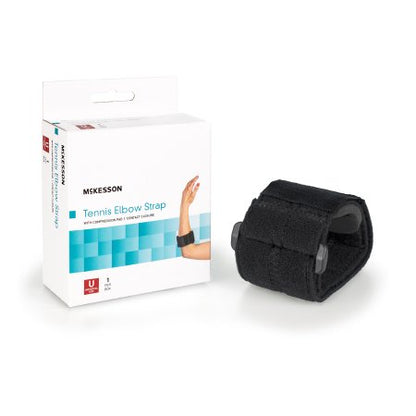 Elbow Support Strap McKesson One Size Fits Most Hook and Loop with D Ring Tennis / Golf    Left or Right Elbow Up to 18 Inch Circum Blk (155-BH-194)