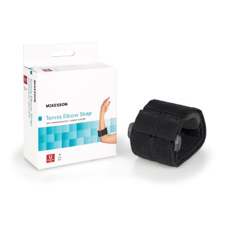 Elbow Support Strap McKesson One Size Fits Most Hook and Loop with D Ring Tennis / Golf    Left or Right Elbow Up to 18 Inch Circum Blk (155-BH-194)