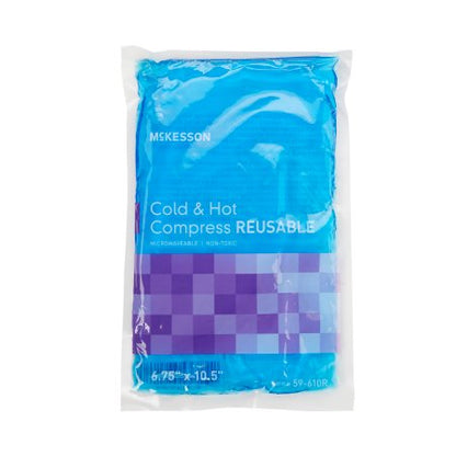 Blue ice pack in a clear plastic bag on a white background