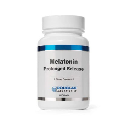 A bottle of Douglas Labs Melatonin Prolonged Release dietary supplement with 60 count.