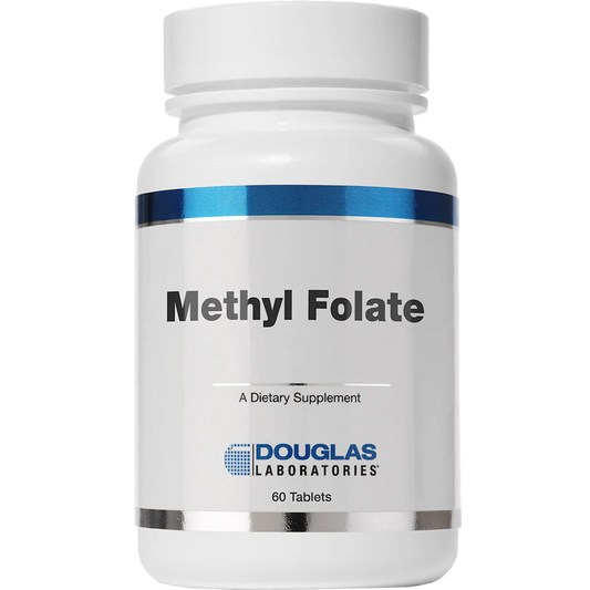 A bottle of Douglas Labs Methyl Folate dietary supplement containing 60 tablets.