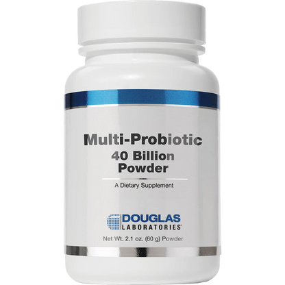A bottle of Douglas Labs Multi-Probiotic 40 Billion Powder, which is a dietary supplement.