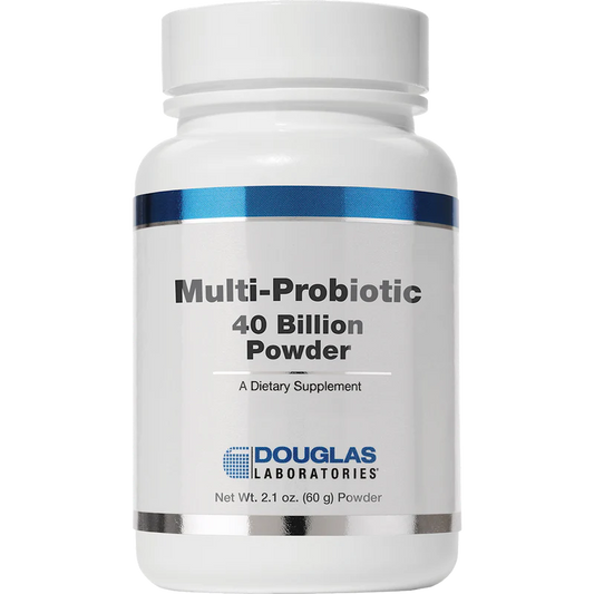 A bottle of Douglas Labs Multi-Probiotic 40 Billion Powder, which is a dietary supplement.