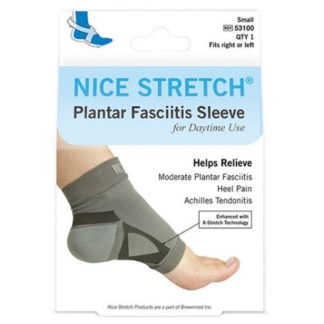 Nice Stretch Plantar Fasciitis Sleeve packaging with a foot illustration on a white background
