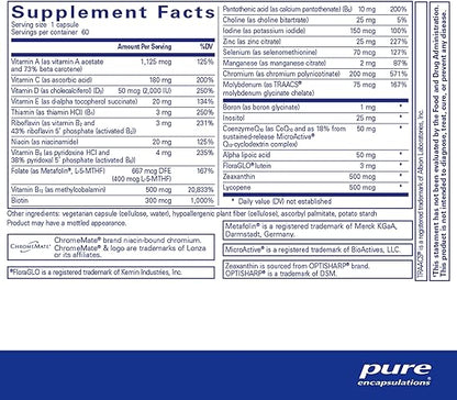 Supplement facts and ingredient information for a bottle of Pure Encapsulations O.N.E. Multivitamin