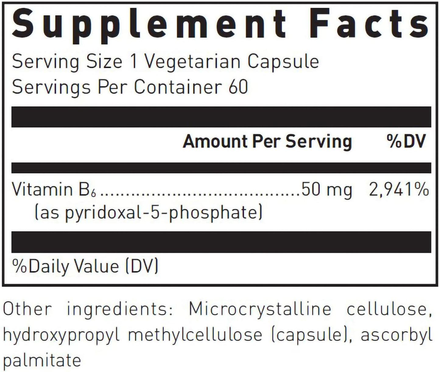 Supplement facts for a bottle of Douglas Labs Pyridoxal-5-Phosphate dietary supplement 