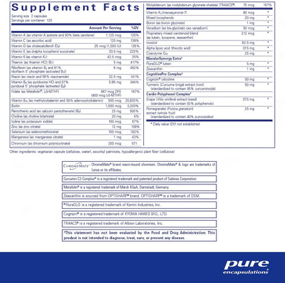 Supplement facts and ingredient information for a bottle of Pure Encapsulations Longevity Nutrients 