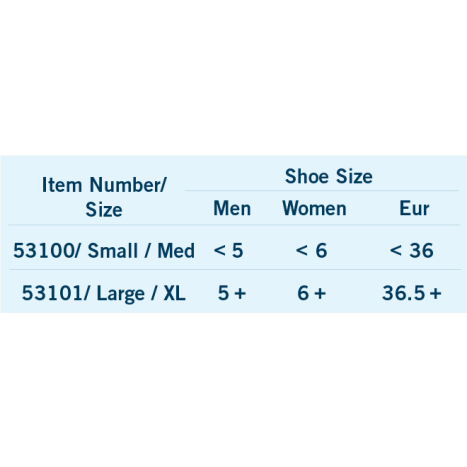 Table showing shoe size conversions for different item numbers on a white background